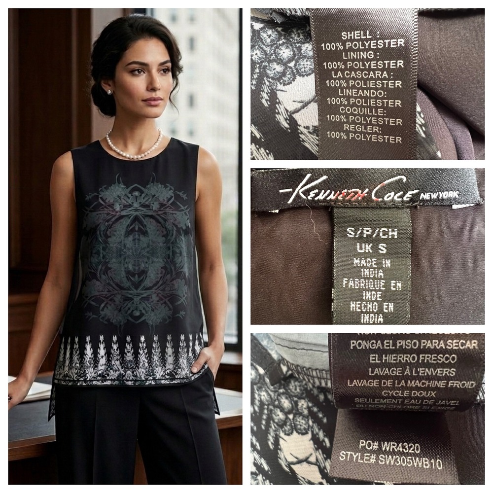 Kenneth Cole NY Black Layered Chiffon Top Small Office Siren Dark Fairy Capsule - Picture 8 of 17